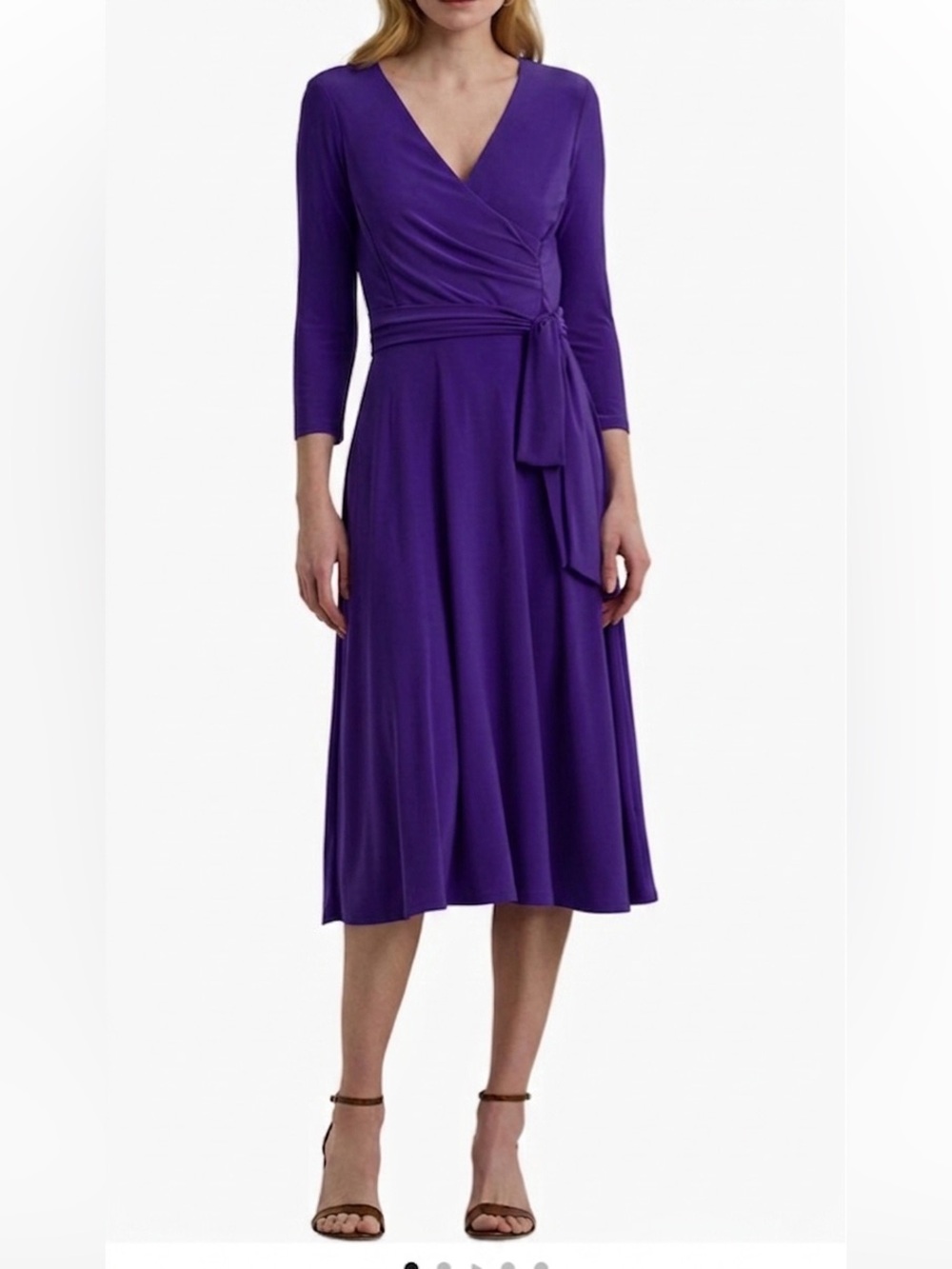NWOT Lauren Ralph Lauren Purple Surplice Faux Wrap Midi Dress Jersey Size 0